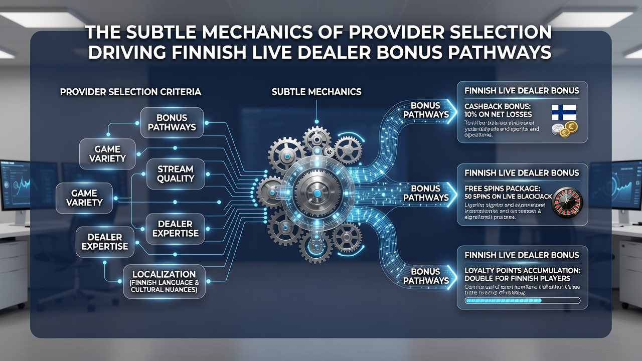 Detailed diagram showing Finnish user navigation through provider-linked bonus flows and live table selections
